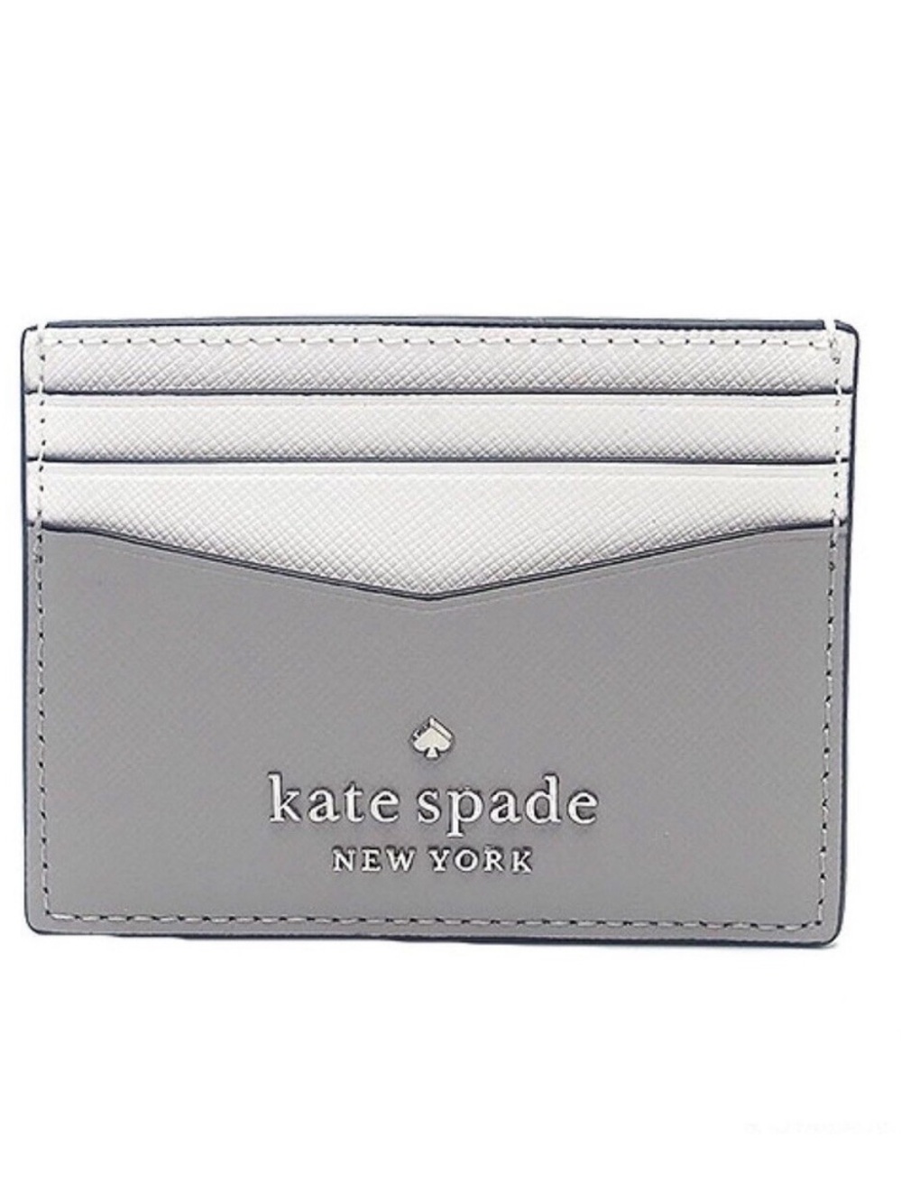 kate spade Stacy Two-Tone Ivory Cream & Gray Leather 4” x 3” Card Holder
